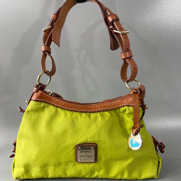 Dooney & Bourke Handbags - Dooney & Burke Green Nylon Brown Leather Trim/Strap Hobo Shoulder Bag
